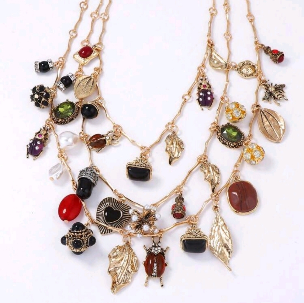 3 strand boho charm necklace set; nwot.